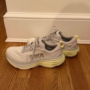 Women’s size 7, Bondi 8 hokas, white with yellow on bottom